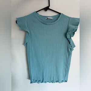 Zara Teal Ruffle Sleeve Blouse